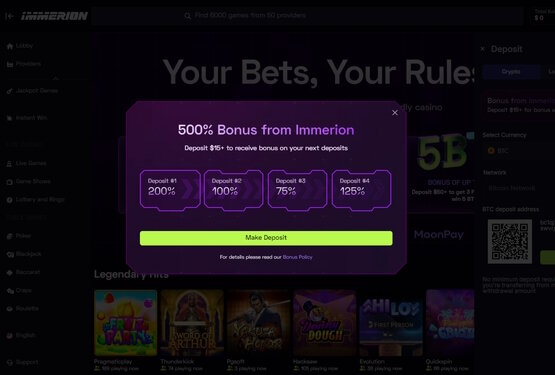 Valutazione del sito di Immerion Casino Valutazione del sito di Immerion Casino